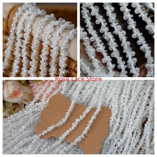 Bridal Sash Ribbon - 3 yards parel kanten rand, parel