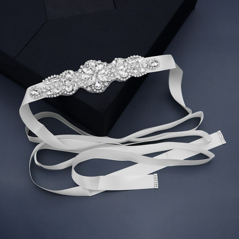 Bridal Sash Ribbon - Zoete zilveren bruiloft strass riem satijnen