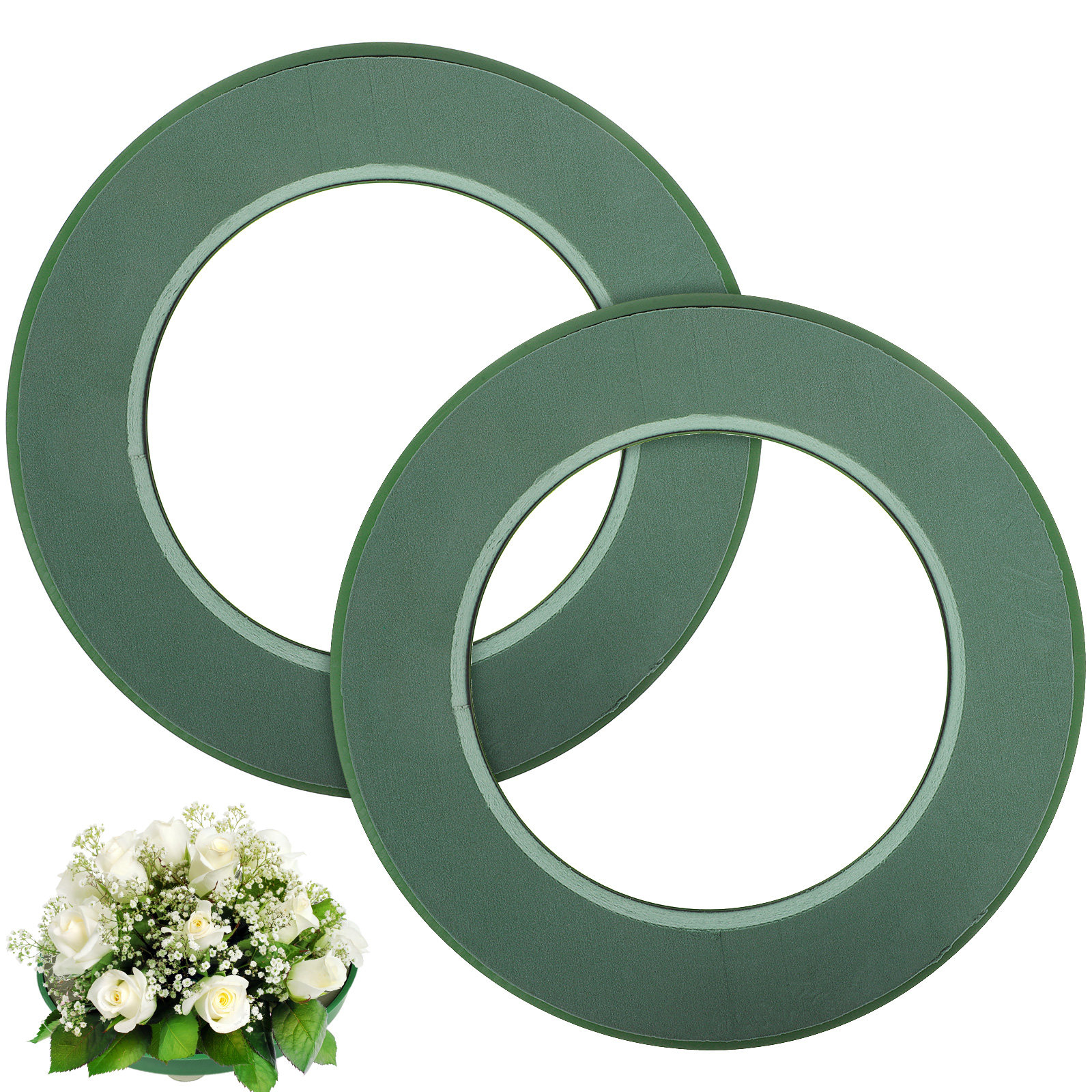 Wedding Floral Supply - 2 stuks groene bloemschuimringen, natte schuimblokken,